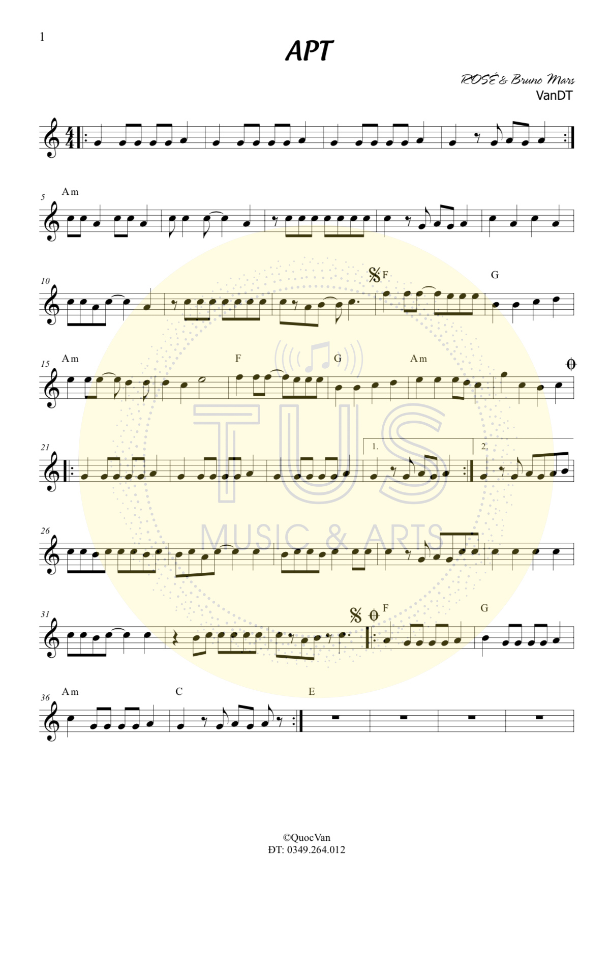 APT - Rose ft Bruno Mars Piano Sheet Music 